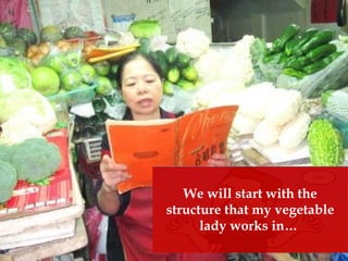We will start with the
structure that my vegetable
lady works in…
 