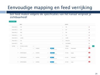 Eenvoudige mapping en feed verrijking
28
Een feed maken volgens de specificaties van het kanaal vergroot je
zichtbaarheid!
 