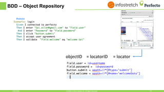 BDD – Object Repository
objectID = locatorID = locator
1/30/2018 19© 2018, Perfecto Mobile Ltd. All Rights Reserved.
 