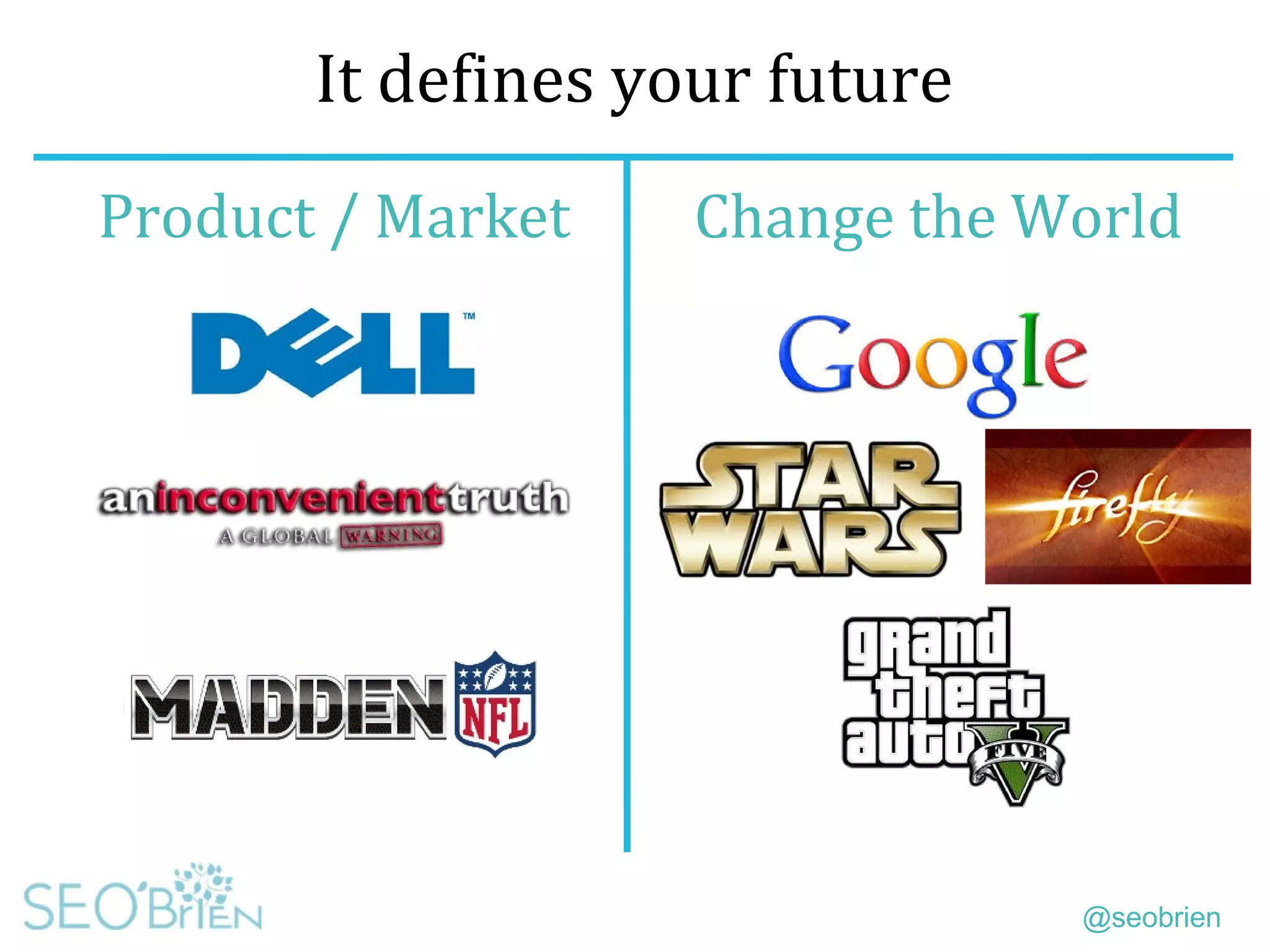 @seobrien
It defines your future
Product / Market Change the World
 