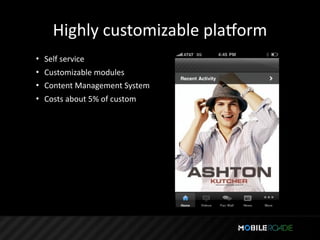 Highly customizable plalorm
• Self service
• Customizable modules
• Content Management System
• Costs about 5% of custom
 