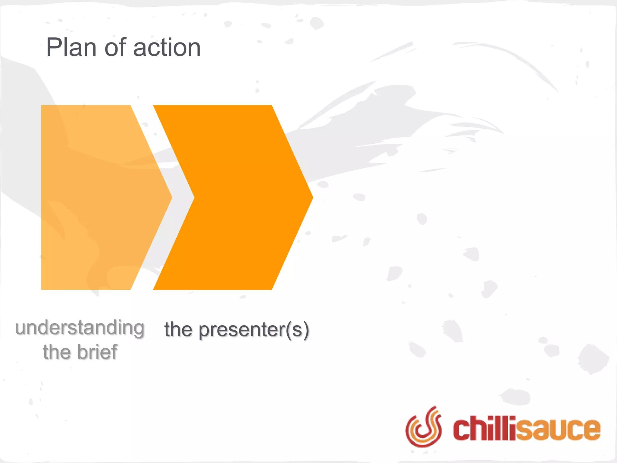 Plan of action




understanding the presenter(s)
  the brief
 