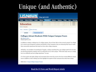 Unique (and Authentic)




    Read the US News and World Report Article
 