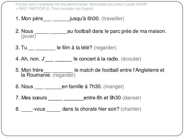 Perfect Tense Revision Regular Verbs Avoir