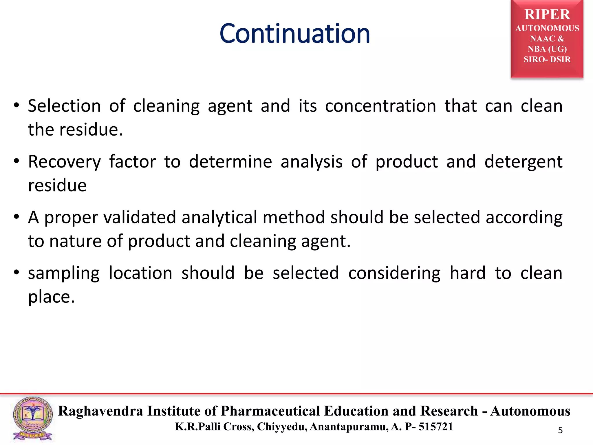 CLEANING METHOD DEVELOPMENT | PPTX