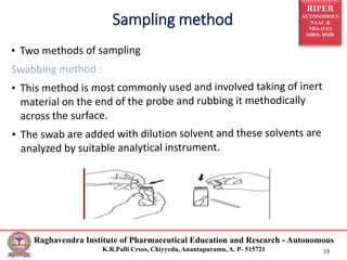 RIPER
AUTONOMOUS
NAAC &
NBA (UG)
SIRO- DSIR
Raghavendra Institute of Pharmaceutical Education and Research - Autonomous
K.R.Palli Cross, Chiyyedu, Anantapuramu, A. P- 515721 13
Sampling method
 
