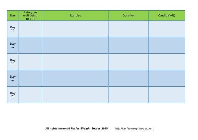 Perfect Weight Secret Workout Log Template Perfect Weight Secret Workout Log Template