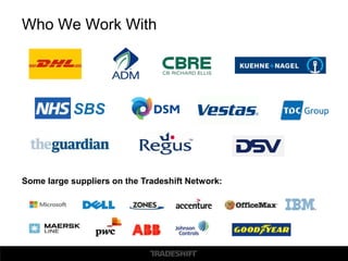 Who We Work With 
SBS 
Some large suppliers on the Tradeshift Network: 
 