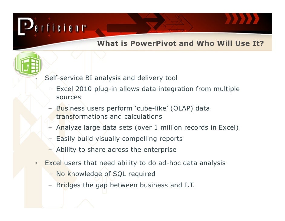 Perficient Self Service Business Intelligence With Power Pivot