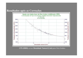 Resultados após as Correções
CPS (HRD) versus Densidade Natural (Lab) para Dois Irmãos.C S ( ) ve sus e s dade Natu a ( ab) pa a o s ãos.
 