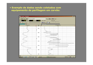 • Exemplo de dados sendo coletados com
equipamento de perfilagem em carvão:equipamento de perfilagem em carvão:
 