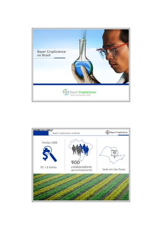 Bayer CropScience
no Brasil




                           Perfil da Empresa 2009




          Bayer CropScience no Brasil



  Vendas 2008




                            900
 R$ 1,8 bilhão              colaboradores
                            aproximadamente         Sede em São Paulo
 