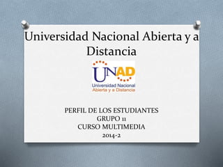 Universidad Nacional Abierta y a
Distancia
PERFIL DE LOS ESTUDIANTES
GRUPO 11
CURSO MULTIMEDIA
2014-2
 