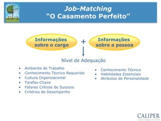 Seu maior diferencial está no Job-Matching – "casamento" do potencial de um profissional com os requisitos para determinado cargo – que compara os dados sobre o profissional com as informações a respeito do cargo, identificando sua afinidade ou não com a função.