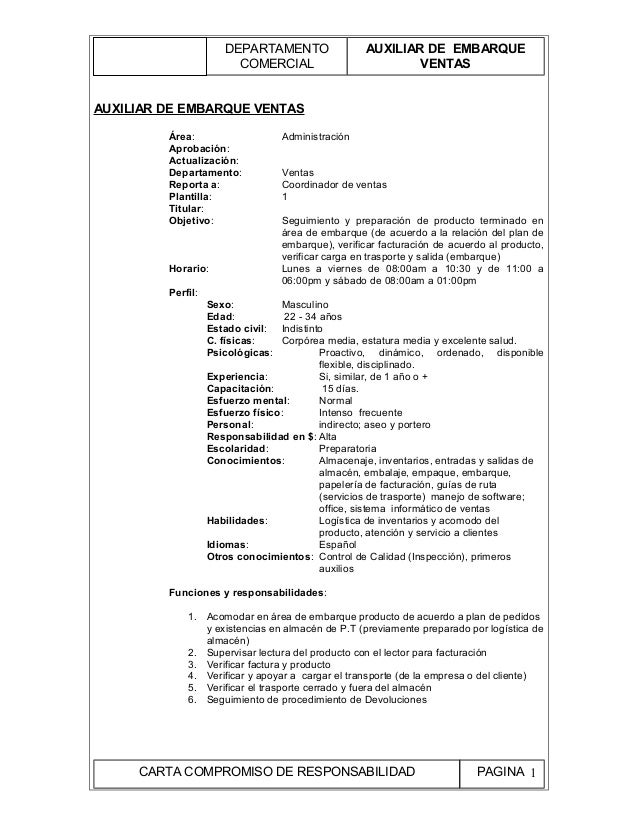 Perfil de auxiliar ventas embarque