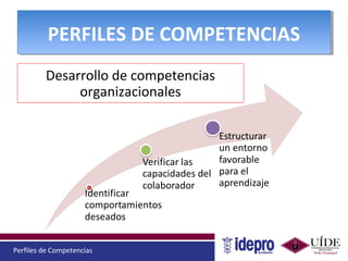 Perfiles de Competencias
PERFILES DE COMPETENCIASPERFILES DE COMPETENCIAS
Desarrollo de competencias
organizacionales
 