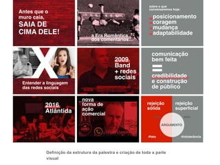 Definição da estrutura da palestra e criação de toda a parte
visual
 