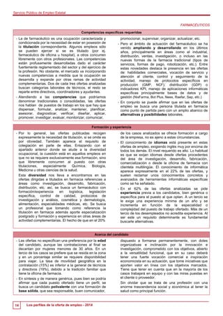 Servicio Público de Empleo Estatal 
14 Los perfiles de la oferta de empleo - 2014 
FARMACÉUTICOS 
Competencias específicas...
