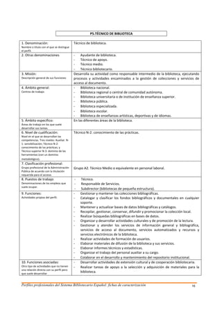 Perfiles profesionales del Sistema Bibliotecario Español: fichas de ...