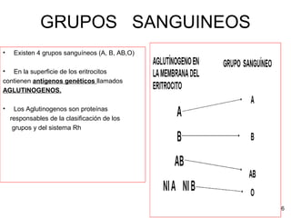 • Existen 4 grupos sanguíneos (A, B, AB,O)
• En la superficie de los eritrocitos
contienen antígenos genéticos llamados
AGLUTINOGENOS.
• Los Aglutinogenos son proteínas
responsables de la clasificación de los
grupos y del sistema Rh
GRUPOS SANGUINEOS
26
 
