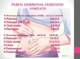 Hormona folículo estimulante (FSH) mUI/ml 3.50-134.80
Hormona luteinizante (HL) mUI/ml 1.0-95.60