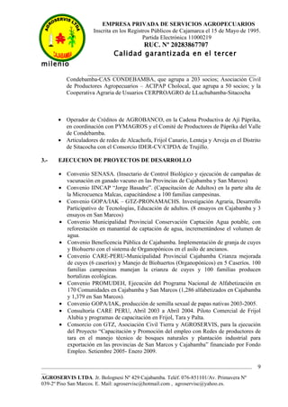EMPRESA PRIVADA DE SERVICIOS AGROPECUARIOS
                     Inscrita en los Registros Públicos de Cajamarca el 15 de M...