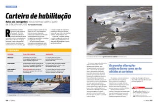 Mundo Náutico

Carteira de habilitação
Aviso aos navegantes: novas normas valem a partir
de 2 de julho de 2012 Por Sebastião Fernandes

R

ecentemente o Diário
Oficial da União publicou
a Portaria n° 100/2012
da Diretoria de Portos e
Costas da Marinha do Brasil
contendo as novas normas para se
pilotar barcos de lazer em águas
nacionais. Como o documento
é muito extenso, fiz abaixo um
resumo destas novas normas, que

passam a vigorar a partir de 2 de
julho de 2012. Estas mudanças
são decorrentes do grande
número de acidentes envolvendo
principalmente jet ski e que
exigiam das autoridades mudanças
na legislação em vigor.
As novas normas contêm
instruções principalmente para
iniciantes na navegação de lazer

e visam a atingir em especial os
condutores de jet ski e demais
barcos de lazer, tais como lanchas,
veleiros, botes infláveis, etc.
A partir de 2 de julho, passam
a existir as seguintes carteiras de
habilitação para iniciantes, com
suas áreas de navegação e barcos
que podem pilotar:

O QUE MUDA
Categoria

O que pode conduzir

Observações

Motonauta

Somente jet ski em áreas
de navegação abrigadas, tais como
baías, enseadas, lagos e rios.

É a carteira ideal para quem
pretende pilotar exclusivamente
jet ski e mais nada.

Arrais Amador

Qualquer barco de lazer, exceto jet ski,
em áreas de navegação abrigadas, tais
como baías, enseadas, lagos e rios.

É a carteira ideal para quem pretende
pilotar qualquer barco de lazer, mas
não pretende pilotar jet ski.

Arrais Amador e
Motonauta

É uma só carteira mas com ela se
pode pilotar qualquer barco de lazer,
inclusive jet ski.

É a carteira ideal para quem pretende
pilotar tanto lanchas quanto jet ski,
vale para qualquer barco de lazer.

As novas normas contêm instruções para iniciantes na navegação

106  PERFILNÁUTICO

As mudanças são decorrentes do grande número de acidentes envolvendo jet ski

No entanto as grandes alterações
estão na forma como vão ser
obtidas estas carteiras, pois,
obrigatoriamente a partir desta
data, o interessado não poderá
mais ir diretamente à Marinha
para obter sua carteira, devendo
primeiro procurar um centro de
formação de condutores náuticos
(Escola Náutica), previamente
cadastrada na Marinha, e fazer um
curso prático e teórico de pilotagem
do barco que deseja pilotar no
futuro. Isso representa um grande
avanço nesta área, já que, até então,
para se tirar a carteira bastava ir
diretamente à Marinha e responder
uma prova objetiva. O aluno
aprendia realmente a pilotar um
barco de lazer na prática, correndo
todos os riscos.

As grandes alterações
estão na forma como serão
obtidas as carteiras
No entanto, convém esclarecer
que a Marinha não vai aplicar
prova prática no candidato à
carteira, mas vai exigir dele um
comprovante de que fez um curso
prático para então lhe aplicar
apenas uma prova teórica objetiva.
Quem já possui qualquer
carteira, a princípio não muda nada,
mas por ocasião de sua renovação
(dez anos é a validade), precisará
também frequentar um curso

prático de pilotagem de barcos,
de acordo com o tipo de barco que
pretende pilotar. S

Serviço
Na região de Santa Catarina a Escola
Náutica Aprendendo a Navegar está
em processo de cadastramento e
homologação junto à Marinha.
Site: www.aprendendoanavegar.com.br

PERFILNÁUTICO 

107 

 