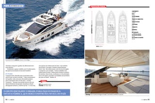 ASTONDOA 80 GLX

Especificações técnicas
Comprimento:
23,50 m
Boca:
6,30 m
Calado Máximo:
1,55 m
Tanque de combustível:
5.800 L
Tanque de água:
1.550 L
Capacidade:
8+2
Camarotes:
4+2
Banheiros:
5+1
Motorização:
2 x MAN V12 1550 HP
Velocidade máxima:
33 nós
Velocidade de cruzeiro:
28 nós

Comprimento total: 23,50 m

PERFIL

Boca: 6,30 m

Astondoa 80 GLX, moderna, luxuosa e tecnológica

Astondoa começasse a ganhar um diferencial entre
esses clientes.”
Atualmente o grupo trabalha com 29 embarcações,
das quais sete já atuam no mercado brasileiro.

Futuro

O grupo já tem o desenho para os próximos cinco
anos do que vai fazer no Brasil. “Voltei recentemente
da Espanha, onde estávamos discutindo projetos
para os próximos cinco ou dez anos”, revelou
Linzmeyer. “Durante esse período haverá todo um
desenvolvimento da operação Astondoa no Brasil,
abrangendo inclusive a América do Sul.” E o foco não

será apenas nas embarcações de lazer, mas também
nas técnicas, nas quais o estaleiro possui bastante
know-how. São embarcações como da área de supply
e transporte, por exemplo. “Iremos trabalhar com
embarcações de lazer, embarcações técnicas e projetos
de marinas; dessa forma, totalizamos os três principais
focos com quais a Astondoa vai trabalhar nos próximos
dez anos no Brasil”, finaliza. S

Serviço
Site: www.astondoa.com.br
Telefone: (47) 3046-1049

O GRUPO ESCOLHEU O BRASIL PARA INAUGURAR SUA
OITAVA FÁBRICA, QUE SERÁ CONSTRUÍDA NO SUL DO PAÍS
92  PERFILNÁUTICO

O flybridge com 6 metros de largura é amplo, com direito a banheira ou jacuzzi

PERFILNÁUTICO 

93 

 