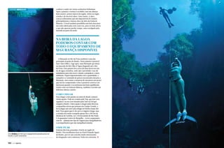 Turismo Mergulho

conheci e nadei em várias cachoeiras belíssimas.
Após o passeio o turista é recebido com um almoço
bem caseiro, pratos típicos da região, feitos no fogão
a lenha e de incrível sabor. Sem contar, é claro,
com as sobremesas que são impossíveis de resistir,
principalmente o famoso doce de leite da Estância
Mimosa. O local também possibilita um belo descanso
em redes fabricadas com couro ou, para os mais ativos
e que não querem perder tempo, uma cavalgada pela
fazenda na parte da tarde.

Na beira da lagoa
podemos contar com
todo o equipamento de
segurança disponível
A flutuação no Rio da Prata também é uma das
principais atrações de Bonito. Neste passeio é possível
fazer uma trilha e, logo após, uma flutuação que inicia
na nascente do Rio Olho d’Água chegando até o Rio
da Prata. Esse passeio leva cerca de duas horas em um
rio de água cristalina, onde não é permitido o uso de
nadadeiras para não tocar o fundo e prejudicar o meio
ambiente. Fiquei impressionada com a quantidade, o
tamanho e a variedade de peixes encontrados durante a
flutuação, sem contar a surpresa de encontrar um jacaré
que me fez compreender como é possível conviver em
harmonia quando o ecossistema está bem equilibrado.
Assim como na Estância Mimosa, também é servido um
delicioso almoço caseiro.

Como chegar

Para chegar a este paraíso no meio do Brasil, existem
várias opções. Pode ser voando pela Trip, que tem voos
regulares, ou em voos fretados pela Tam ou Gol que
chegam a Bonito. Outra opção é chegar pelas diversas
companhias aéreas que pousam em Campo Grande, e
de lá alugar um carro para dirigir até Bonito (mais 260
km). Para quem quer ir de carro a viagem é longa, mas
a estrada está muito tranquila apesar dos 1.100 km de
distância de Curitiba, ou 1.170 km saindo de São Paulo.
A Acquanauta Centro de Mergulho – www.acquanauta.
com.br – planeja este tipo de viagem para mergulhadores
e acompanhantes que não mergulham (ainda).

Onde ficar
Uma tirolesa permite que o equipamento pesado possa ser
levado e içado novamente

142  PERFILNÁUTICO

Existem diversas pousadas e hotéis na região de
Bonito. Nós escolhemos ficar no Hotel Pousada Águas
de Bonito, por ter um conceito muito interessante
de integração com a natureza. Estão em constante j
PERFILNÁUTICO 

143 

 