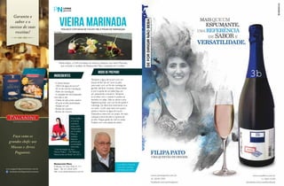 Luiz Alfredo Malucelli
é escritor, colunista,
jornalista e gourmet.
Vieira MarinadaMolusco com água de tucum, MEL E PÓLEN DE MANDAÇAIA
Nesta edição, a Chef convidada nos ensina a preparar uma Vieira Marinada
que compõe o cardápio do Restaurante Manu, localizado em Curitiba.
- 4 vieiras frescas
- 100ml de água de tucum*
- 50 ml de mel de mandaçaia
- Pólen de mandaçaia
- 4 unidades de minirrabanete
com talo e raiz
- 4 fatias de pão preto caseiro
- 50 g de ervilha desidratada
- Wasabi em pó
- Brotos de coentro
- Brotos de mizuna
ingredientes
modo de preparo
Tempere a água de tucum com um
toque de flor de sal. Leve os pães
para assar com um fio de manteiga de
garrafa, até ficar crocante. Deixe esfriar
e com a ajuda de um pilão faça um
pó, parecendo uma terra. Tempere
as ervilhas com o wasabi e quebre-as
também no pilão. Sele as vieiras numa
frigideira quente, com um fio de azeite e
manteiga. Ela deve ficar levemente crua
no meio. Corte cada vieira em quatro
partes e marine na água de tucum.
Disponha a vieira em um prato. Ao lado,
coloque a terra de pão e a grama de
ervilha. Pingue gotas do mel no prato.
Finalize com uma pitada de pólen.
Restaurante Manu
Endereço: Al. Dom Pedro II, 317
Batel - Tel: (41) 3044-4395
Site: www.restaurantemanu.com.br
Manu Buffara
é Chef de
cozinha e
possui dois
restaurantes
em Curitiba.
Manu já
recebeu
diversos
prêmios por
sua atividade,
entre eles
“Chef Revelação do Ano –
Prêmio Prática – 100 Melhores
Restaurantes do Brasil” em 2013.
Foto Divulgação
 