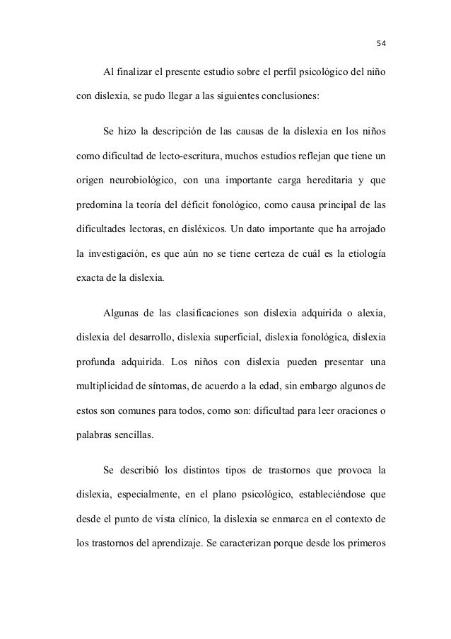 Perfil Psicologico Del Nino Con Dislexia