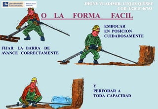 O LA FORMA FACIL
FIJAR LA BARRA DE
AVANCE CORRECTAMENTE
EMBOCAR
EN POSICION
CUIDADOSAMENTE
Y
PERFORAR A
TODA CAPACIDAD
 