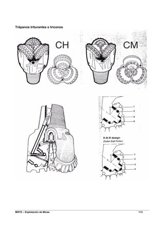 MI57E – Explotación de Minas 113
Trépanos triturantes o triconos
 