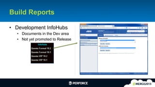 20	
  
Build Reports
•  Development InfoHubs
•  Documents in the Dev area
•  Not yet promoted to Release
 