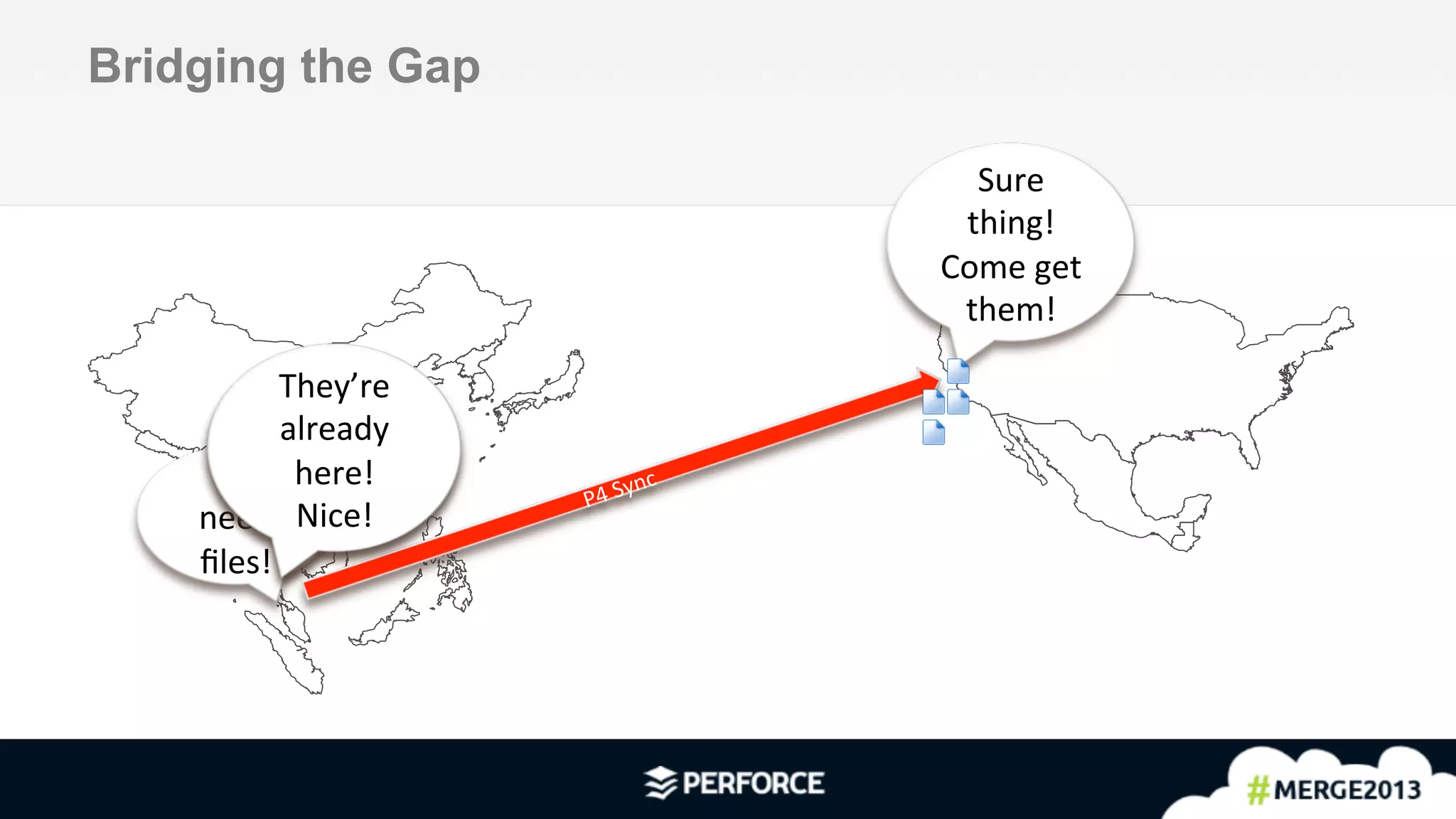 3	
  
Bridging the Gap
We	
  
need	
  
ﬁles!	
  
Sure	
  
thing!	
  
Come	
  get	
  
them!	
  
P4	
  Sync	
  
We’d	
  like	
  
those	
  
ﬁles,	
  too!	
  
They’re	
  
already	
  
here!	
  
Nice!	
  
 