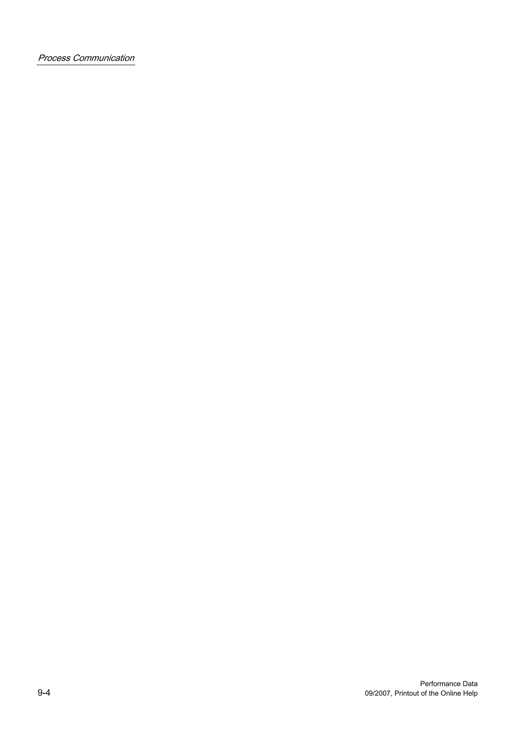 Process Communication




                                          Performance Data
9-4                     09/2007, Printout of the Online Help
 