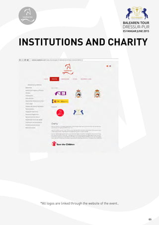 46
INSTITUTIONS AND CHARITY
*All logos are linked through the website of the event..
topiberian
BALEAREN TOUR
DRESSUR-PUR
ES FANGAR JUNE 2015
 