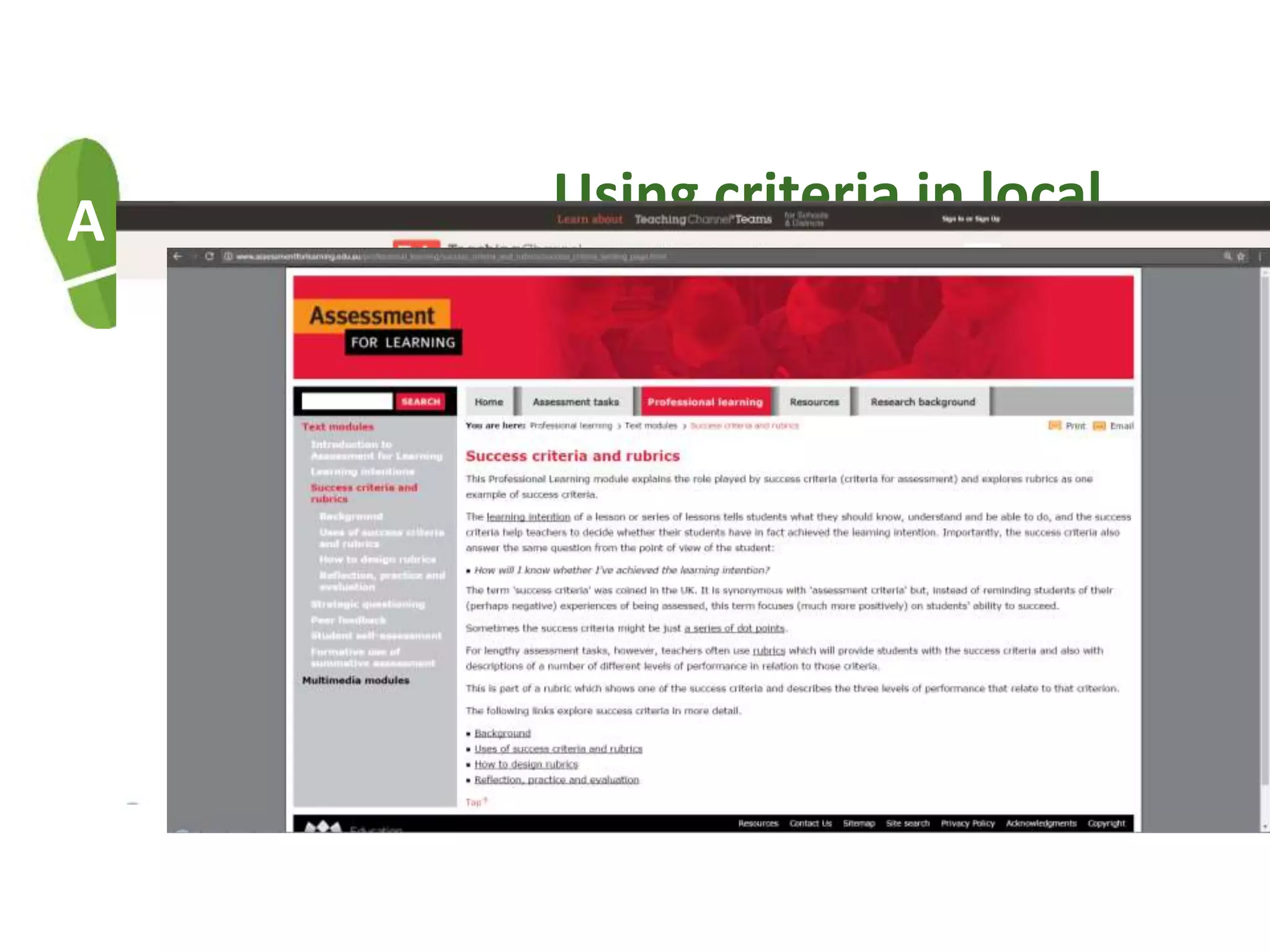 Using criteria in local
and state curriculums
A
 