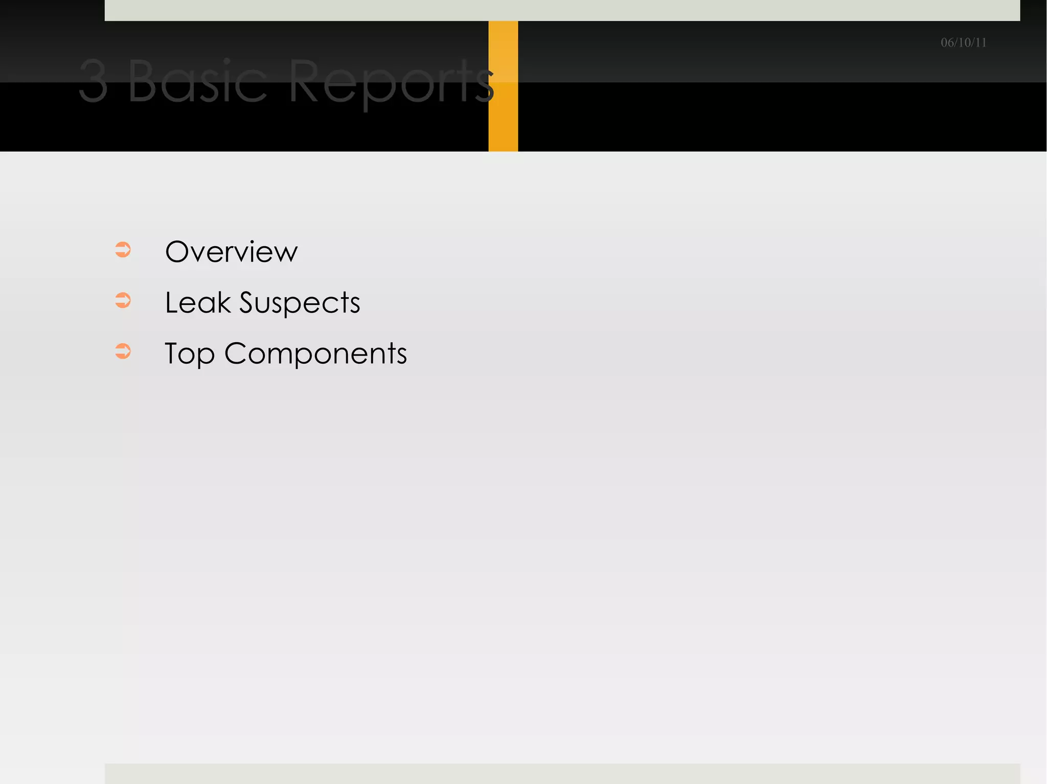 3 Basic Reports Overview Leak Suspects Top Components 