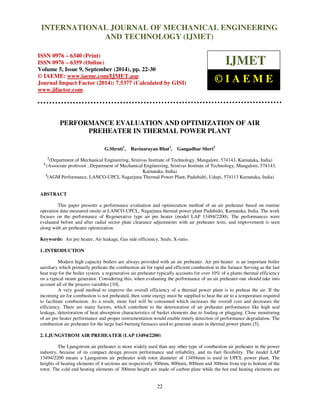 PERFORMANCE EVALUATION AND OPTIMIZATION OF AIR PREHEATER IN THERMAL ...