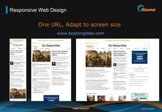 Responsive Web Design

          One URL, Adapt to screen size
                 www.bostonglobe.com




                  ...