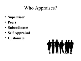 Who Appraises? Supervisor Peers Subordinates Self Appraisal Customers 