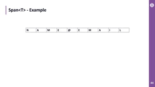 44
Span<T> - Example
N A M E @ E M A I L
 