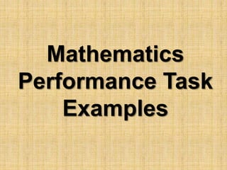 Mathematics 
Performance Task 
Examples 
 