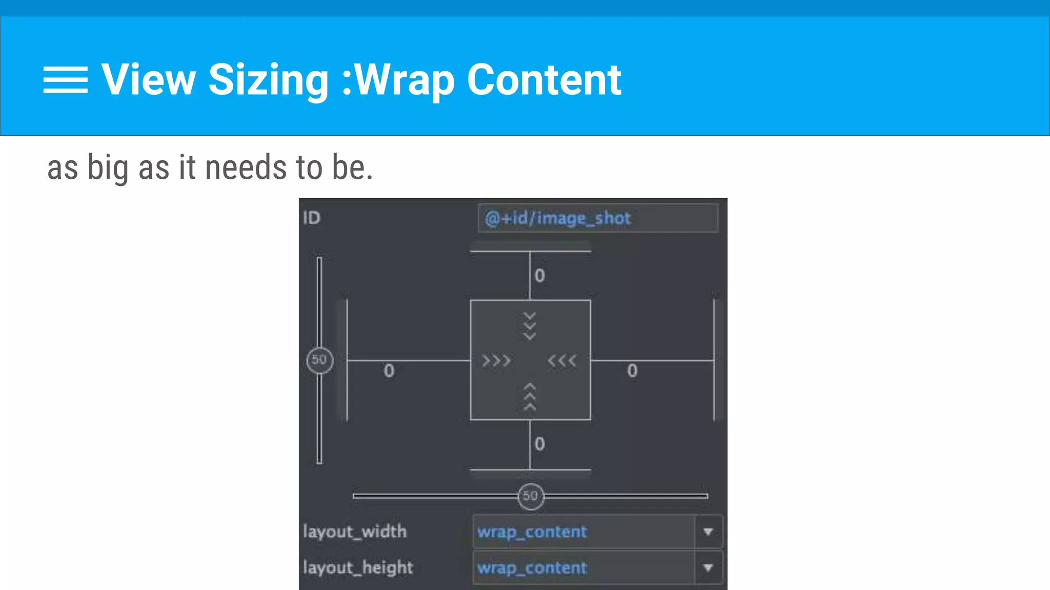 View Sizing :Wrap Content
as big as it needs to be.
 
