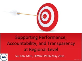 Supporting Performance, Accountability, and Transparency at Regional Level Sui Tan, MTC, FHWA PPETG May 2011 