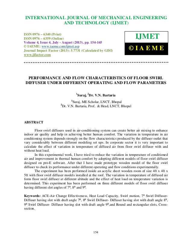 Performance And Flow Characteristics Of Floor Swirl Diffuser Under Di U2026