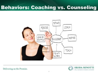 7
Behaviors: Coaching vs. Counseling
 