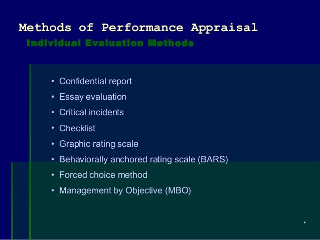 Health Promotion Essays Performance Appraisal Evaluation Methods Bull Other Methods Thesis Statement Essays also Thesis Statement Generator For Compare And Contrast Essay Essay Evaluation Method Performace Evaluation Evaluating Proposal Essay Sample