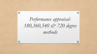 Performance appraisal-
180,360,540 & 720 degree
methods
 